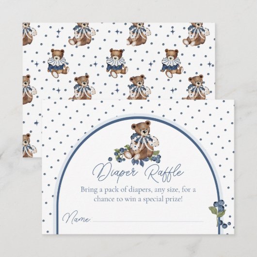 Blueberry Bear Baby Boy Shower Diaper Raffle Kaart (Voorkant / Achterkant)