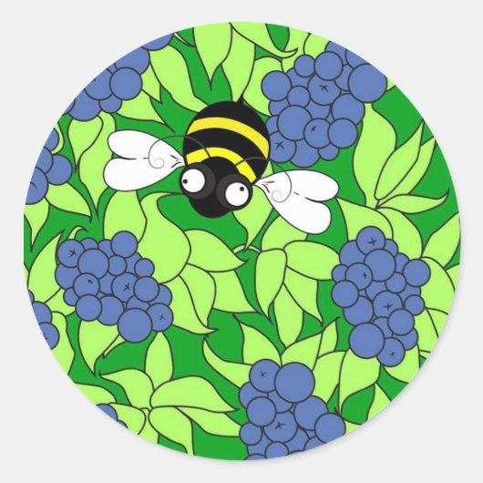 Blueberry Bee Round Sticker (Voorkant)
