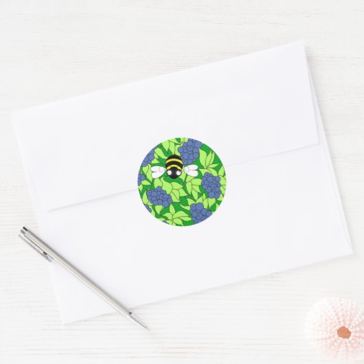 Blueberry Bee Round Sticker (Envelop)