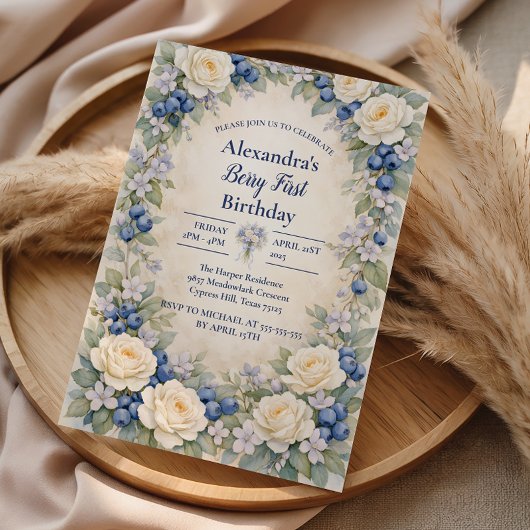 Blueberry Berry Botanical 1st Birthday Kaart