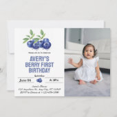 Blueberry Berry Eerste Meisje 1e Verjaardag Foto Kaart (Voorkant)