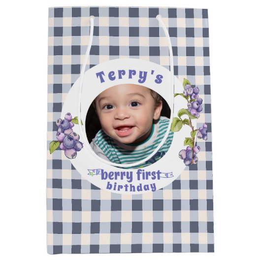 Blueberry Berry Eerste Verjaardag Medium Cadeauzakje (Voorkant)