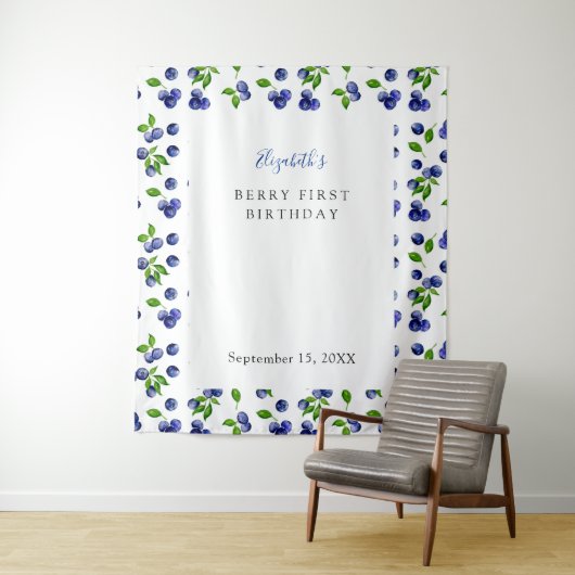 Blueberry Berry First Birthday Eenvoudige achtergr Wandkleed (In situ)