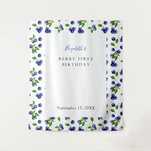 Blueberry Berry First Birthday Eenvoudige achtergr Wandkleed (Voorkant)