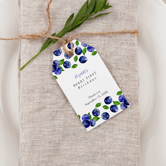Blueberry Berry First Birthday Waterverf Cute Cadeaulabel