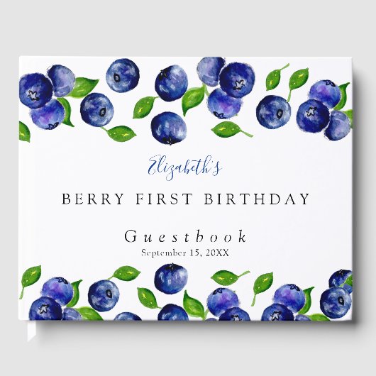 Blueberry Berry First Birthday Waterverf Cute Gastenboek (Voorkant)