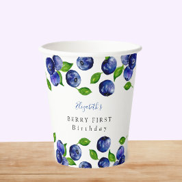 Blueberry Berry First Birthday Waterverf Cute Papieren Bekers