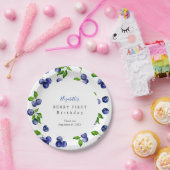Blueberry Berry First Birthday Waterverf Cute Papieren Bordje (Feest)