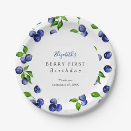Blueberry Berry First Birthday Waterverf Cute Papieren Bordje