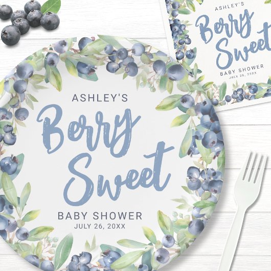Blueberry Berry Sweet Baby shower Papieren Bordje