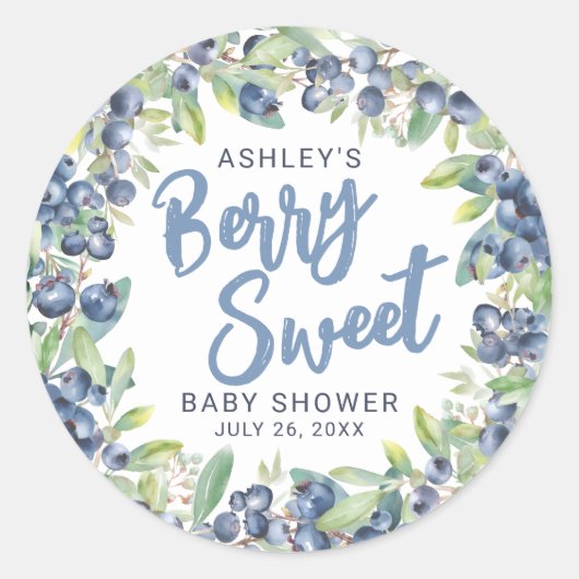 Blueberry Berry Sweet Baby shower Ronde Sticker (Voorkant)