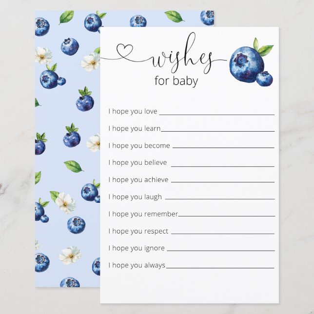 Blueberry Berry Sweet Baby shower Wishes voor Baby (Voorkant / Achterkant)