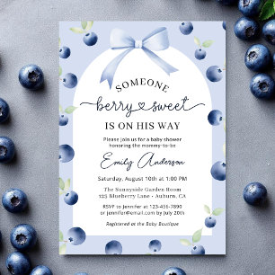 Blueberry Berry Sweet Boy Bow Baby shower Kaart