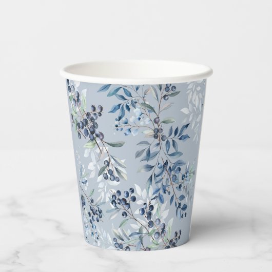 Blueberry Berry Waterverf Pattern Papieren Bekers (Achterkant)