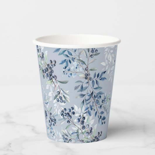 Blueberry Berry Waterverf Pattern Papieren Bekers (Voorkant)