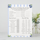 Blueberry Birthday boy Trivia Trio Game card Feestdagenkaart (Staand voorkant)