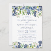 Blueberry blauw bloemenherfst bruiloft uitnodiging (Voorkant)