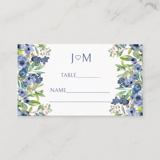 Blueberry blauwe bloemen bruiloft Flat Place Card Plaatskaartje (Voorkant)