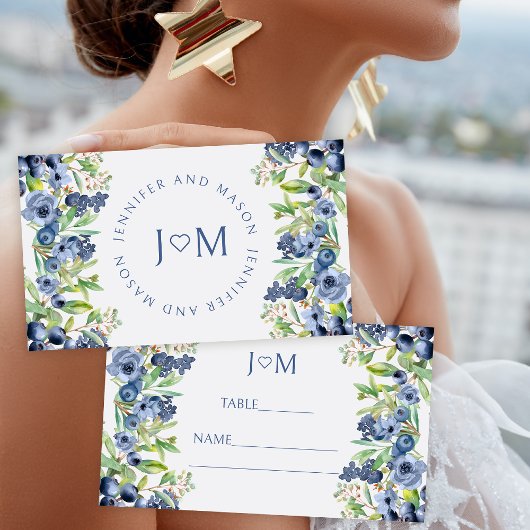 Blueberry blauwe bloemen bruiloft Flat Place Card Plaatskaartje
