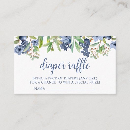 Blueberry bloemenbaby jongen douche luier loterij informatiekaartje (Voorkant)