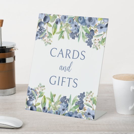 Blueberry bloemenbaby jongen douchekaarten cadeaub reclamebord met voetstuk (Insitu)