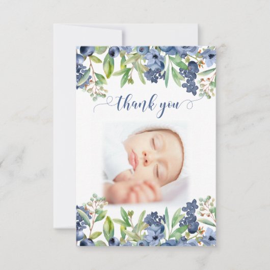 Blueberry bloemig baby shower foto dank u kaarten (Voorkant)
