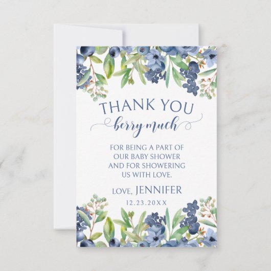 Blueberry bloemig baby shower foto dank u kaarten (Achterkant)