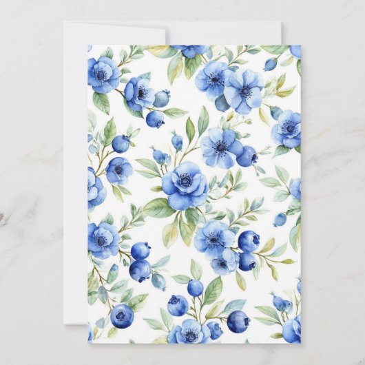 Blueberry & Blue Flowers Baby Brunch Uitnodiging (Achterkant)