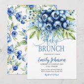 Blueberry & Blue Flowers Baby Brunch Uitnodiging