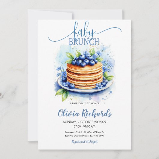 Blueberry & Blue Flowers Baby Brunch Uitnodiging (Voorkant)