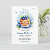 Blueberry & Blue Flowers Baby Brunch Uitnodiging (Staand voorkant)