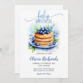 Blueberry & Blue Flowers Baby Brunch Uitnodiging (Voorkant / Achterkant)
