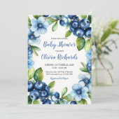 Blueberry & Blue Flowers Baby shower uitnodiging (Staand voorkant)
