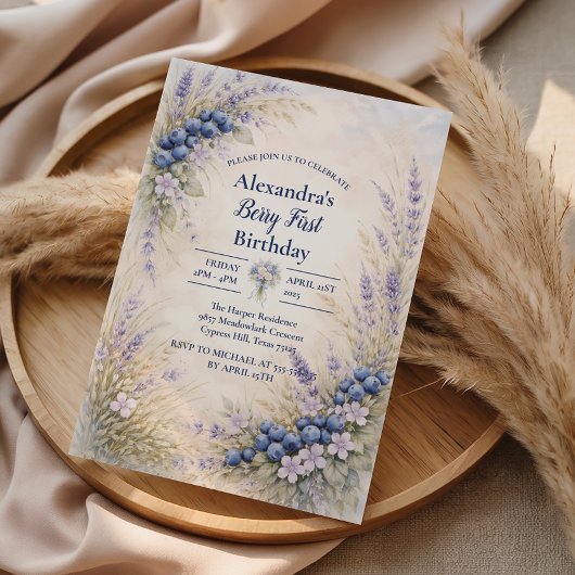 Blueberry Botanical Berry Theme 1st Birthday Kaart