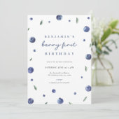 Blueberry Boy Berry Eerste Verjaardag Uitnodiging (Staand voorkant)