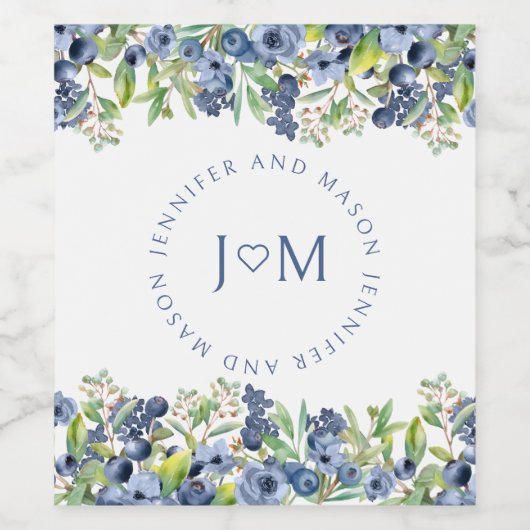 Blueberry bruid bruidegom monogram bruiloft wijn l wijn etiket (Enkel label)