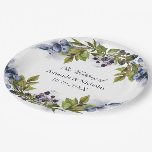 Blueberry bruiloft gepersonaliseerd papieren bordje (Gekanteld)