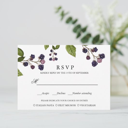 BlueBerry | BRUILOFT RSVP MAALTIJD KEUZE (Staand voorkant)