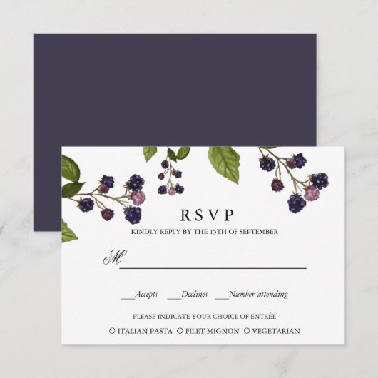 BlueBerry | BRUILOFT RSVP MAALTIJD KEUZE (Voorkant / Achterkant)