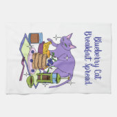 Blueberry Cat Ontbijt Verspreid Illustratie Theedoek (Horizontaal)