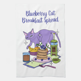 Blueberry Cat Ontbijt Verspreid Illustratie Theedoek