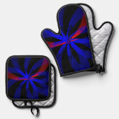Blueberry Color Center Quilted Oven Mitt Set (Voorkant / Achterkant)