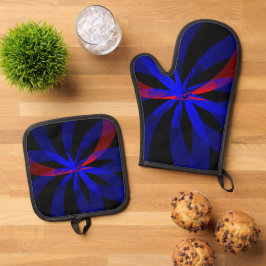Blueberry Color Center Quilted Oven Mitt Set