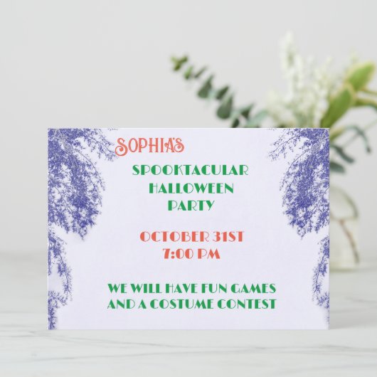 Blueberry Colour Tree Elegant Gothic Halloween Kaart (Staand voorkant)