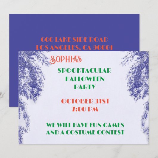 Blueberry Colour Tree Elegant Gothic Halloween Kaart (Voorkant / Achterkant)