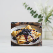 Blueberry Covered Crêpes Recipe Card Briefkaart (Staand voorkant)