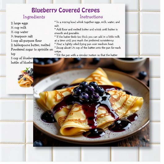 Blueberry Covered Crêpes Recipe Card Briefkaart