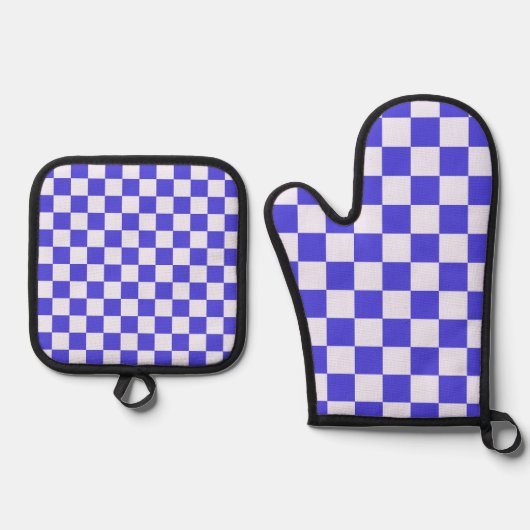 Blueberry cream checkered pattern ovenwant & pannenlap set (Voorkant)