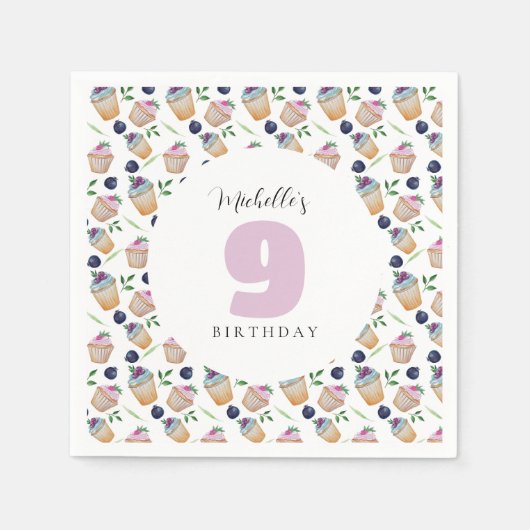 Blueberry Cupcakes Waterverf Pattern Servet (Voorkant)