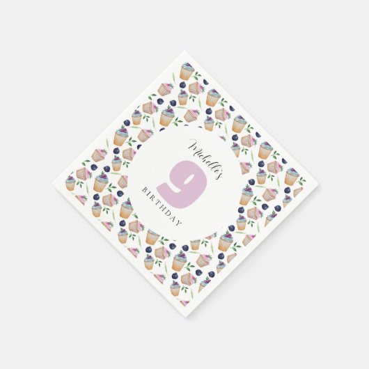 Blueberry Cupcakes Waterverf Pattern Servet (Hoek)